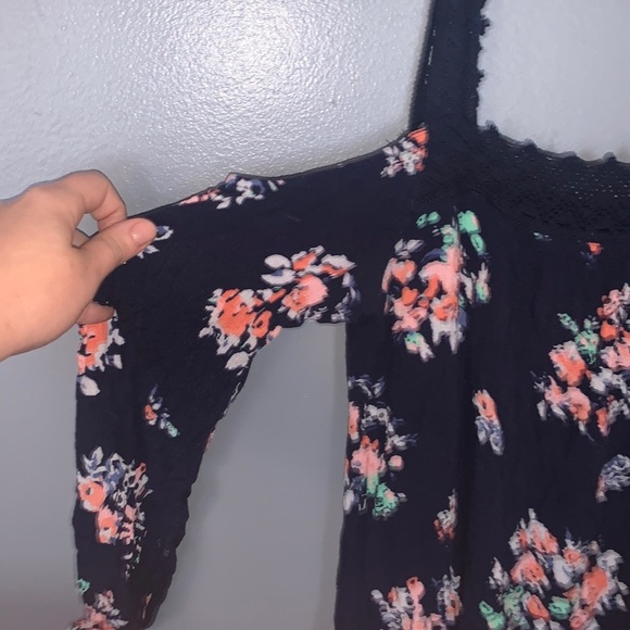Xhilaration brand long flowing flowery top. A cold off shoulder blouse. - Picture 2 of 3